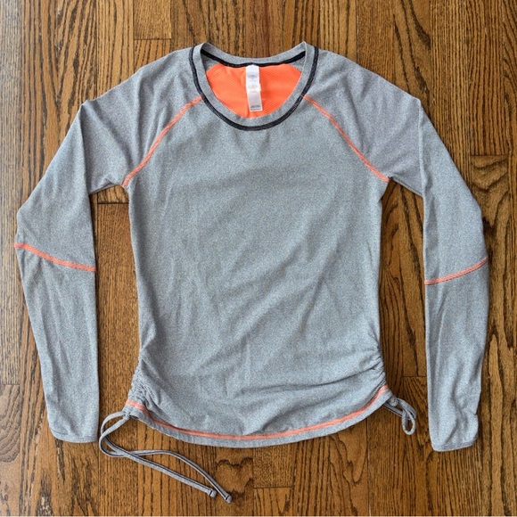 Lucy Tech Top Activewear Gray Orange Cinched Drawstring Bottom Shirt Women Small - Picture 1 of 15